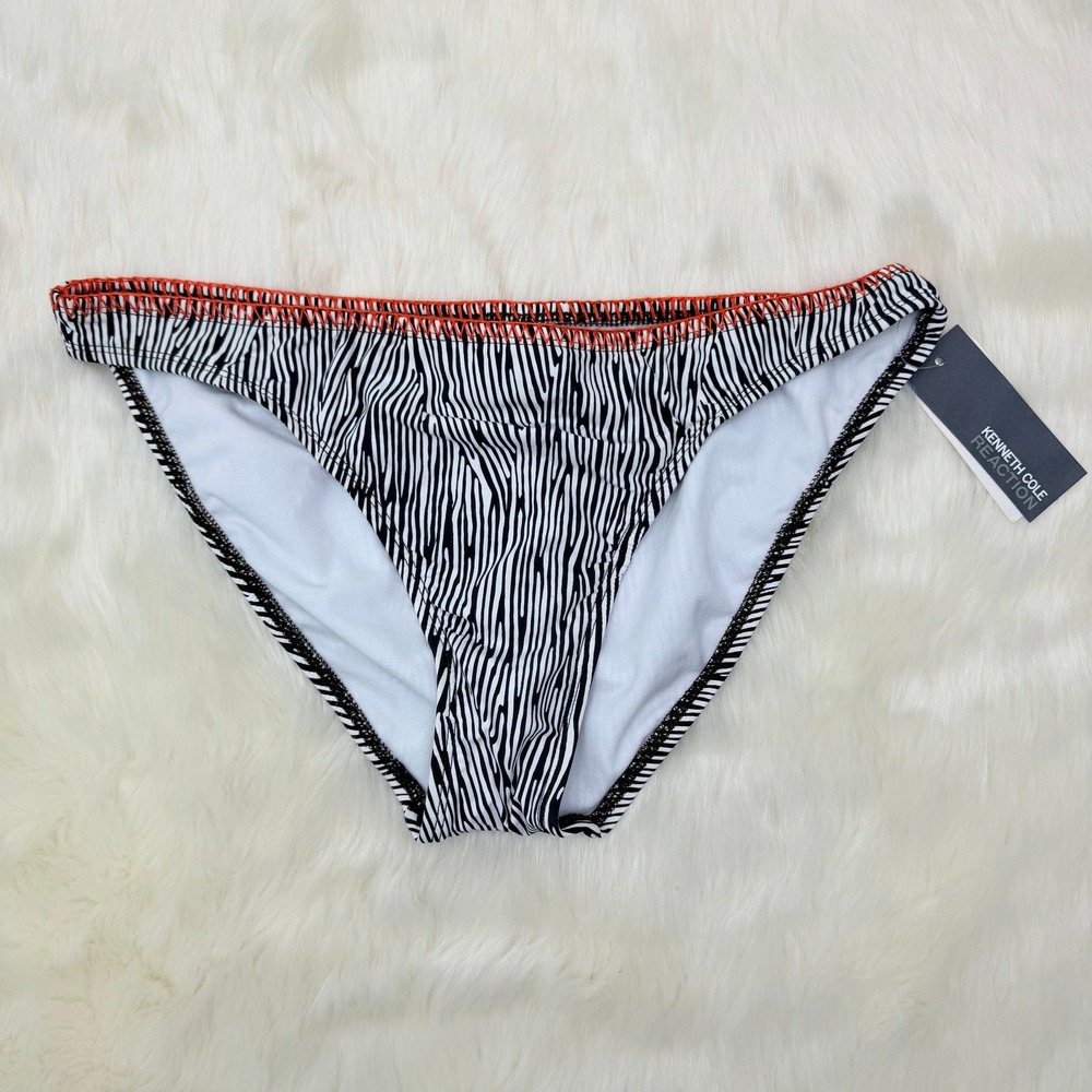 Kenneth Cole Reaction | Zebra Print Hipster Swimsuit Bottoms Orange Trim